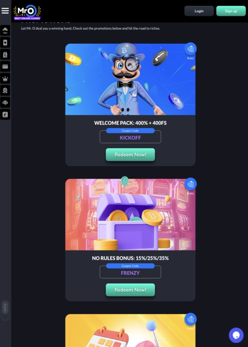 Exclusive rewards collection display MRO Casino